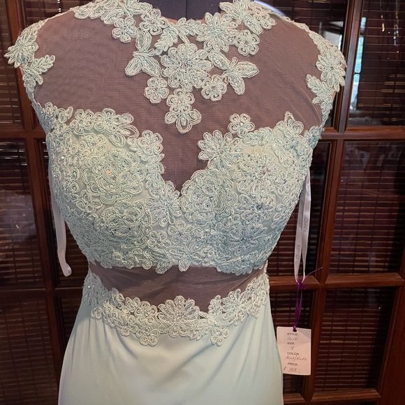 Jovani Mint Floral and Rhinestone Embellished Gown - Picture 2 of 7